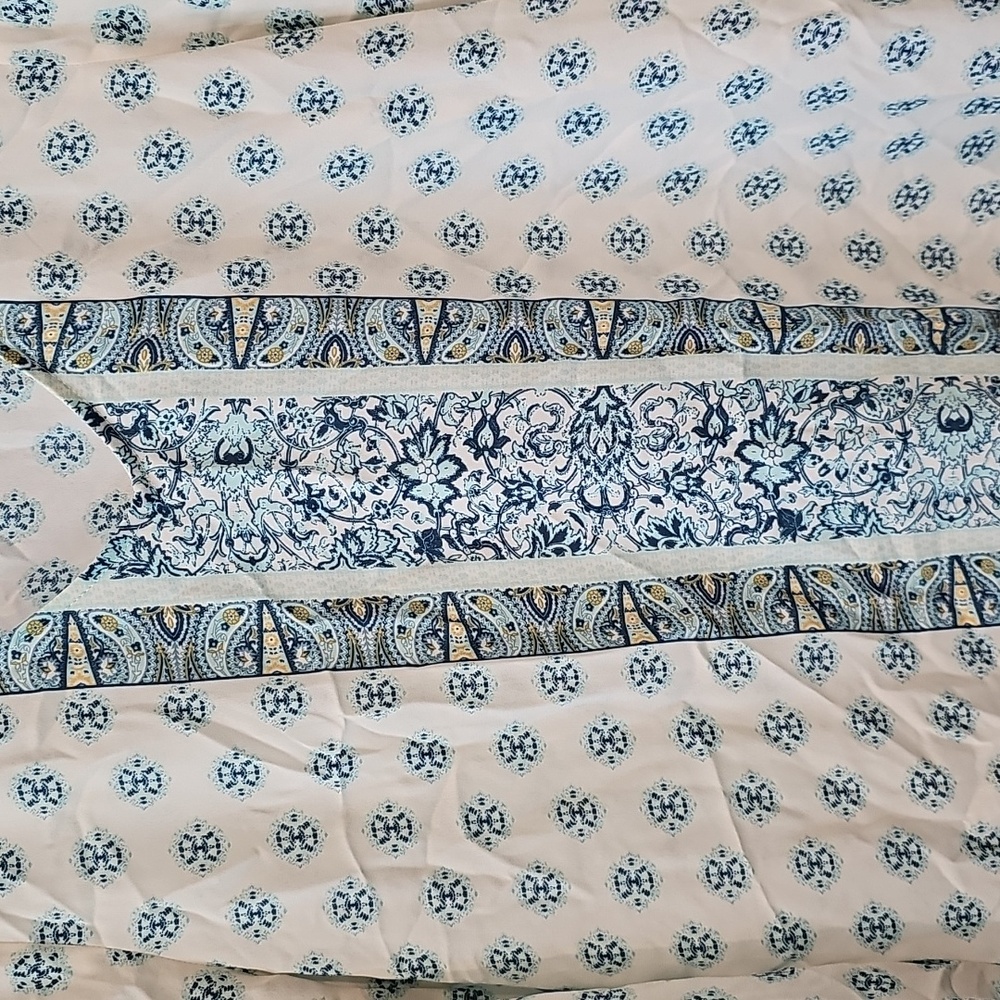 Eyeshadow Blue and Cream Patterned BOHO Blouse - Picture 3 of 3